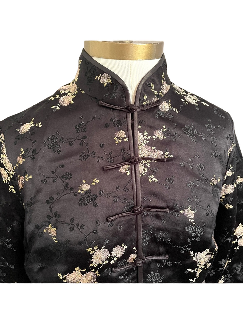 Vintage Chinese Black Satin Silk Blend Brocade Blouse - Small - Picture 3 of 11